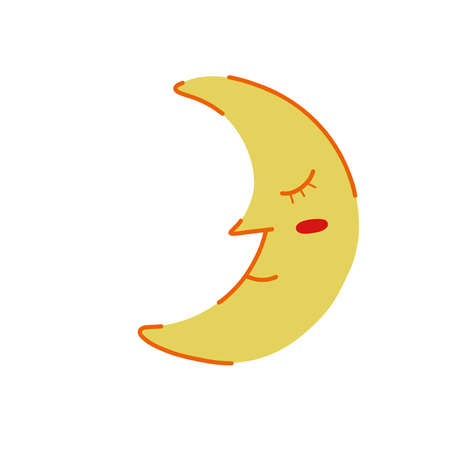 Cute yellow moon with face. Sleeping vector moon illustrationのイラスト素材