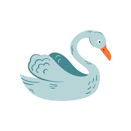 Cute swan on white background cartoon hand drawn vector illustration for t-shirt print, baby shower invitation card designのイラスト素材
