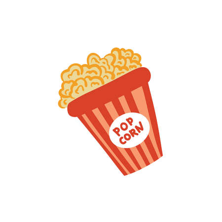 retro popcorn vector illustration. cinema hand drawn food illustration isolated on whiteのイラスト素材