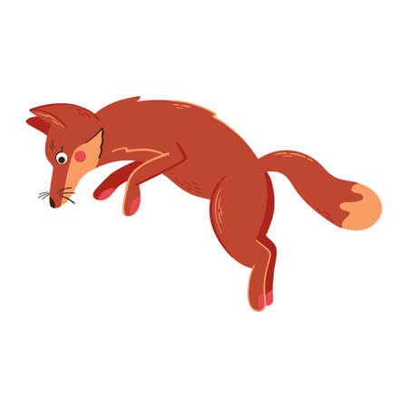 Cute jumping fox vector illustration. Forest wild animal isolated on whiteのイラスト素材
