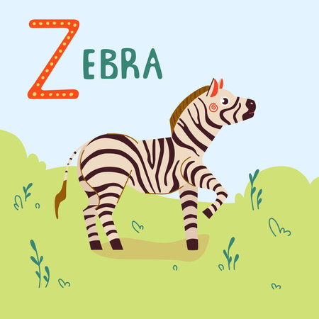 Zebra vector flat cartoon illustration. Cute african zebra for prints, stickers, cards and kids designのイラスト素材