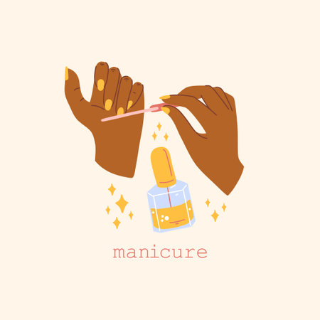 Female hands and manicure accessories. Hand drawn vector illustration of polishing nails.のイラスト素材