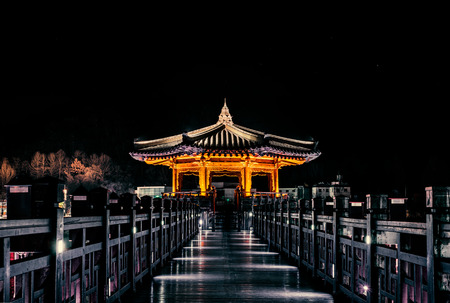 Korean traditional house under the night skyのeditorial素材