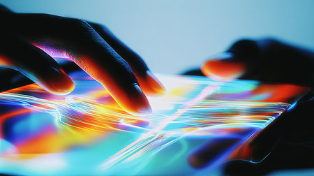 Close-up of human hands using tablet computer. Technology concept.の素材