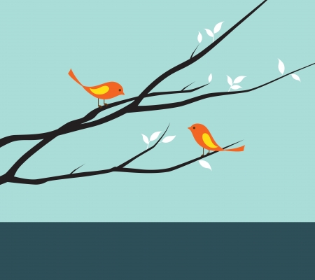 illustration of birds on branches のイラスト素材
