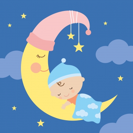 Vector illustration of a baby sleeping on the moon のイラスト素材