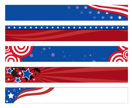 Vector illustration of 5 american flag banners のイラスト素材