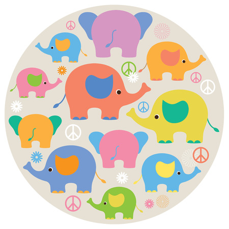 Vector illustrations of colorful elephants のイラスト素材