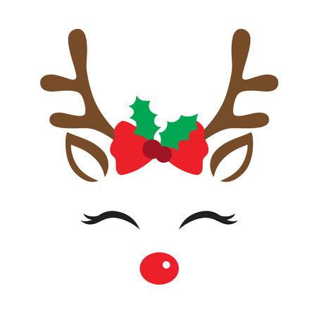 Vector illustration of a cute reindeer face with Christmas decoration.のイラスト素材