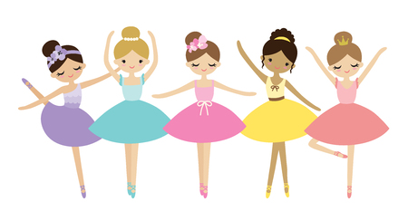 Vector illustration of cute dancing little ballerinas. Prima ballerinas in tutu ballet costumes.のイラスト素材