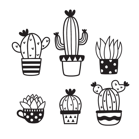 Set of cute succulent or cactus doodles. Hand drawn sketch succulent vector illustration.のイラスト素材