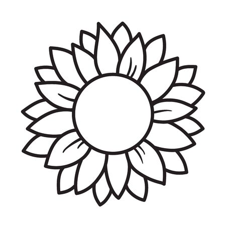 Black and white outlined sunflower round frame vector illustration.のイラスト素材