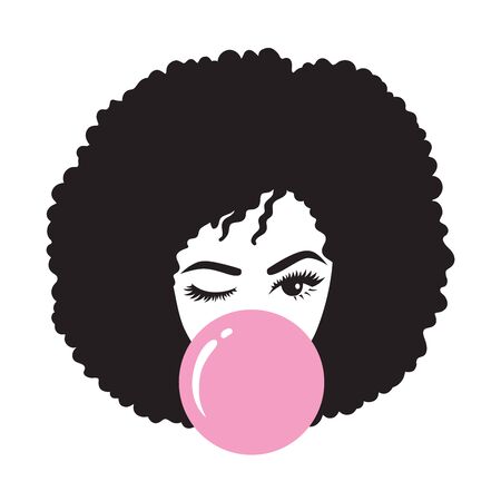 Black woman with afro hair blowing bubble gum vector illustrationのイラスト素材