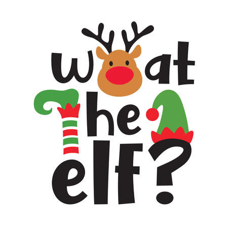 What the elf funny Christmas elf vector illustration. Christmas reindeer with elf hat and shoe.のイラスト素材