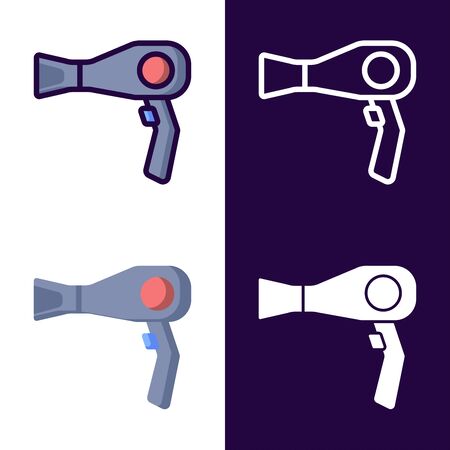 Hair Dryer Blower Icon Set. filled outline, line, glyph, flat iconsのイラスト素材