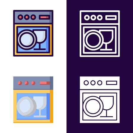 Dishwasher Machine Icon Set. filled outline, line, glyph, flat iconsのイラスト素材