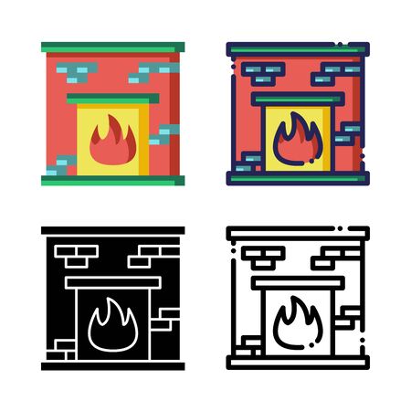 Fireplace Icon Set Logo Winter Holidays. filled outline, line, glyph, flat iconsのイラスト素材