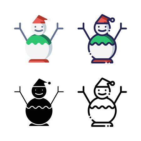 Snowman Icon Set Logo Winter. filled outline, line, glyph, flat iconsのイラスト素材