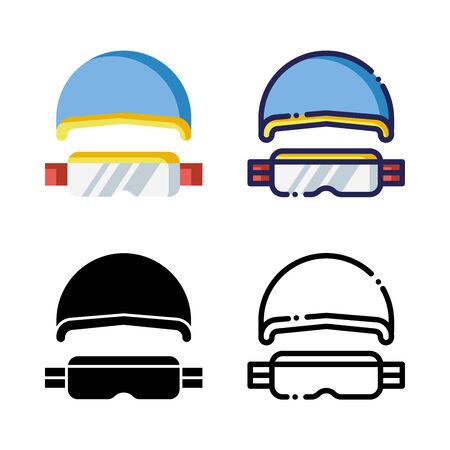 Helmet Goggles Icon Set Logo Winter Holidays. filled outline, line, glyph, flat iconsのイラスト素材