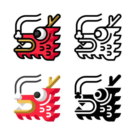 Chinese Dragon Icon Set Vector Illustration with 4 style: Filled Outline Color, Outline, Flat Color and Glyphのイラスト素材