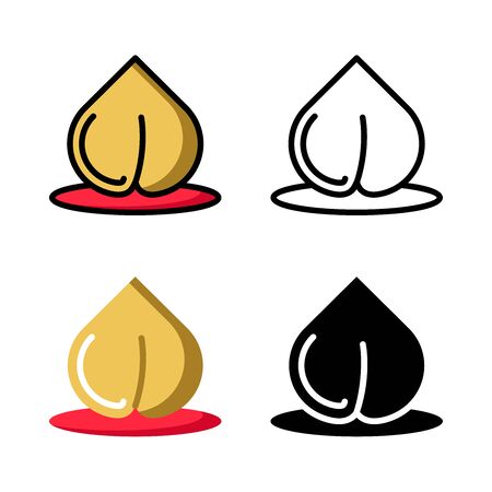 Chinese Peach Icon Set Vector Illustration with 4 style: Filled Outline Color, Outline, Flat Color and Glyphのイラスト素材