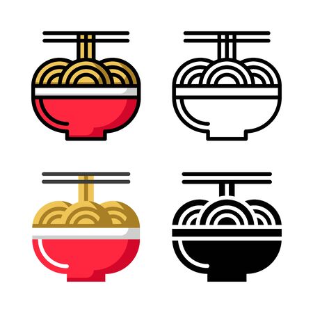 Chinese Noodles Icon Set Vector Illustration with 4 style: Filled Outline Color, Outline, Flat Color and Glyphのイラスト素材