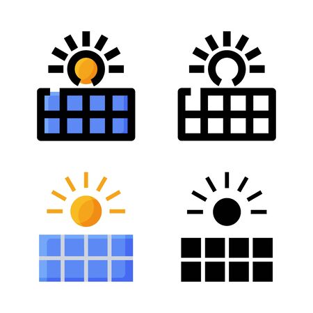 Solar Panel Icon Set Logo Vector Illustration with 4 style: Filled Outline Color, Outline, Flat Color and Glyphのイラスト素材