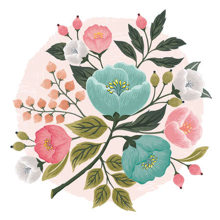 Vector illustration of a beatiful floral bouquet in spring for Wedding, anniversary, birthday and party. Design for banner, poster, card, invitation and scrapbookのイラスト素材