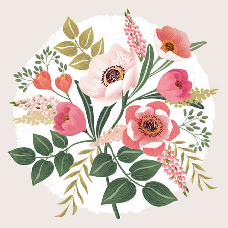 Vector illustration of a beatiful floral bouquet in spring for Wedding, anniversary, birthday and party. Design for banner, poster, card, invitation and scrapbookのイラスト素材