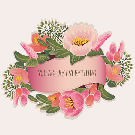 Vector illustration of a floral wreath in spring. Design for Wedding, anniversary, birthday and party invitationのイラスト素材