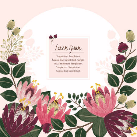 Vector illustration of a beautiful floral frame with spring flowers.のイラスト素材