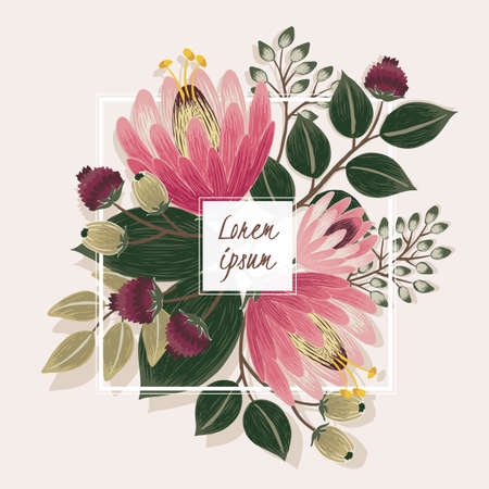 Vector illustration of a beautiful floral frame with spring flowers.のイラスト素材