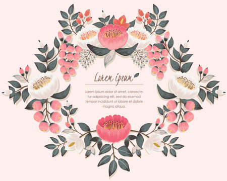 Vector illustration of a beautiful floral frame with spring flowers.のイラスト素材