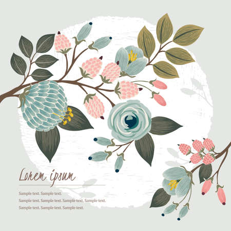 Vector illustration of a beautiful floral frame with spring flowers.のイラスト素材