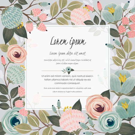 Vector illustration of a beautiful floral frame with spring flowers.のイラスト素材