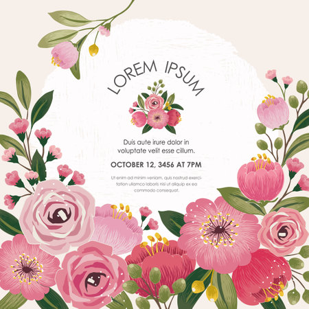 Vector illustration of a beautiful floral border with spring flowers for invitations and birthday cardsのイラスト素材
