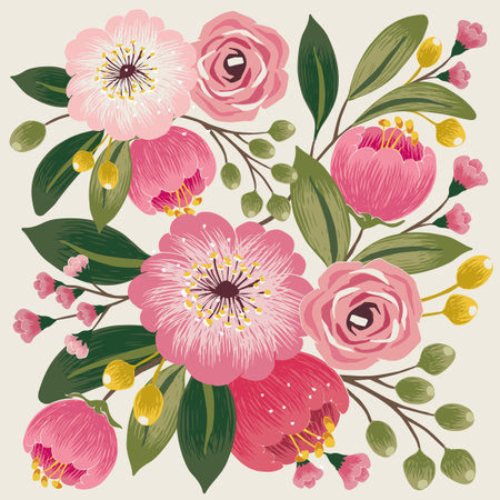 Vector illustration of a seamless floral pattern with spring flowers. Lovely floral background in sweet colorsのイラスト素材