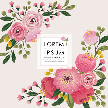 Vector illustration of a beautiful floral frame with spring flowers for invitations and birthday cardsのイラスト素材