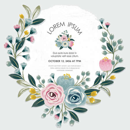 Vector illustration of a beautiful floral wreath with spring flowers for invitations and birthday cardsのイラスト素材