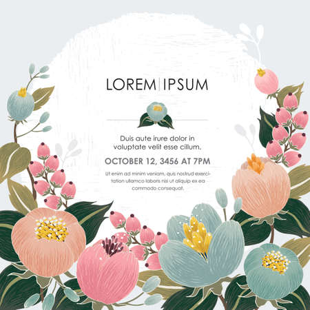 Vector illustration of a beautiful floral frame with spring flowers for invitations and birthday cardsのイラスト素材