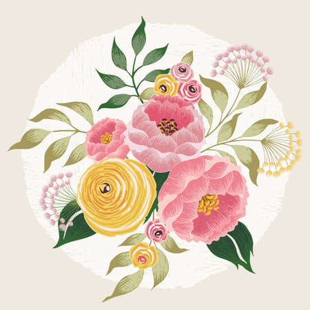 Vector illustration of a beautiful floral bouquet with flowers for wedding invitations and birthday cardsのイラスト素材