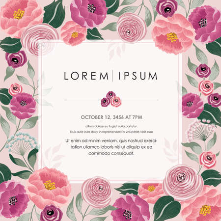 Vector illustration of a beautiful floral border with spring flowers for invitations and birthday cardsのイラスト素材