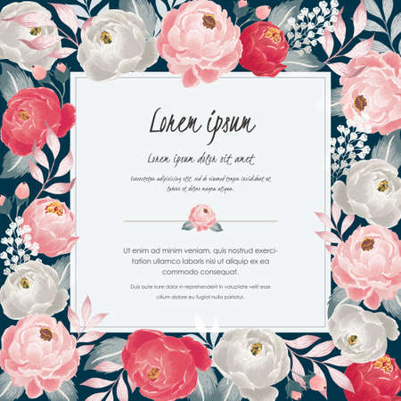 Vector illustration of a beautiful floral bouquet with frame in spring for Wedding, anniversary, birthday and party. Design for banner, poster, card, invitation and scrapbookのイラスト素材