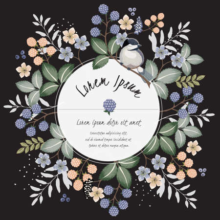 Vector illustration with a cute bird on a floral branch in spring for Wedding, anniversary, birthday and party. Design for banner, poster, card, invitation and scrapbookのイラスト素材