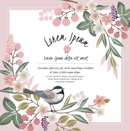 Vector illustration of a beautiful floral border in spring for Wedding, anniversary, birthday and party. Design for banner, poster, card, invitation and scrapbookのイラスト素材