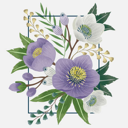 Vector illustration of a beautiful floral frame in spring for Wedding, anniversary, birthday and party. Design for banner, poster, card, invitation and scrapbookのイラスト素材