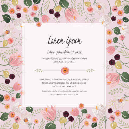Vector illustration a floral frame in spring for Wedding, anniversary, birthday and party. Design for banner, poster, card, invitation and scrapbookのイラスト素材