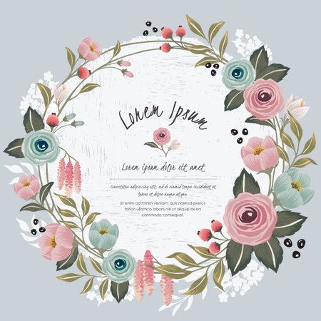Vector illustration of a floral frame in spring for Wedding, anniversary, birthday and party. Design for banner, poster, card, invitation and scrapbookのイラスト素材