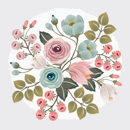 Vector illustration of a beatiful floral bouquet in spring for Wedding, anniversary, birthday and party. Design for banner, poster, card, invitation and scrapbookのイラスト素材