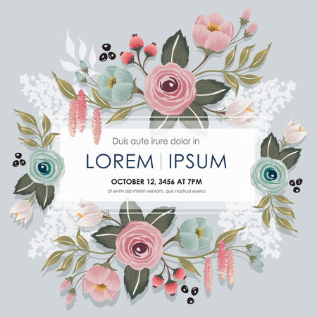 Vector illustration of a floral frame in spring for Wedding, anniversary, birthday and party. Design for banner, poster, card, invitation and scrapbookのイラスト素材